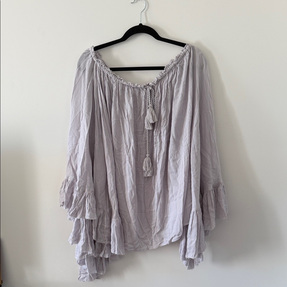 Free People Light Gray Off-Shoulder Blouse XS (runs large:)) Good for M)